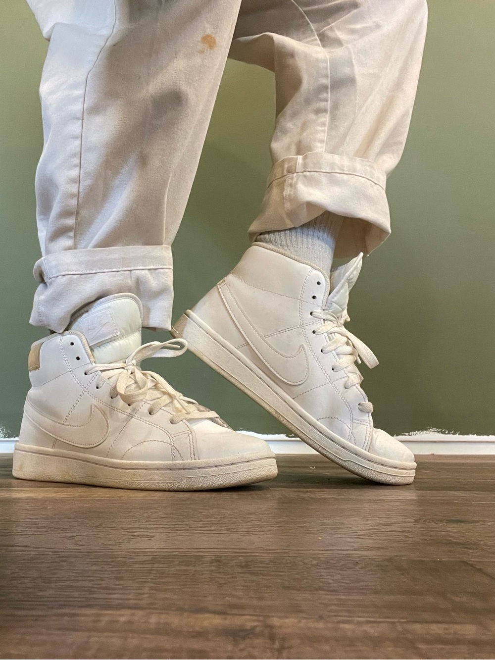 Nike White High-Top Sneakers - Off-White Leather Swoosh